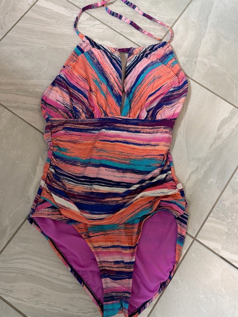 Multicolor Striped Halter One-Piece Swimsuit Liz Claiborne size 12